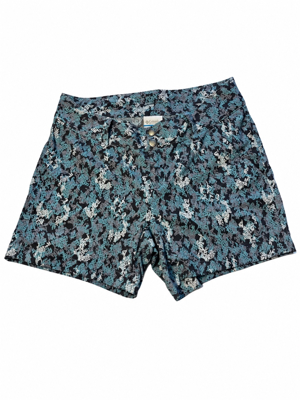 Columbia Women's Teal & Black Camo Flat-Front Shorts size 8